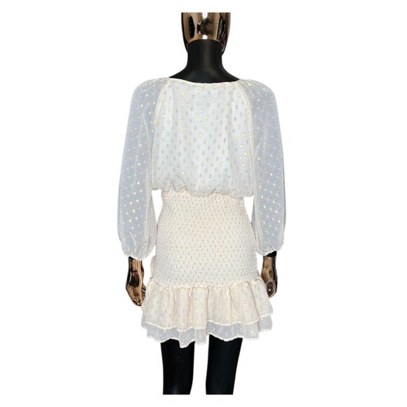 Lulu's All The Cheers Cream and Gold Dotted Smocked Mini Dress Size Medium NWT - Picture 3 of 11